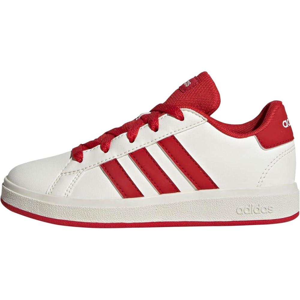 image:imageAdidas UnisexChild Grand Court 20 Elastic Lace ampamp StrapOff WhiteCollegiate RedBlack