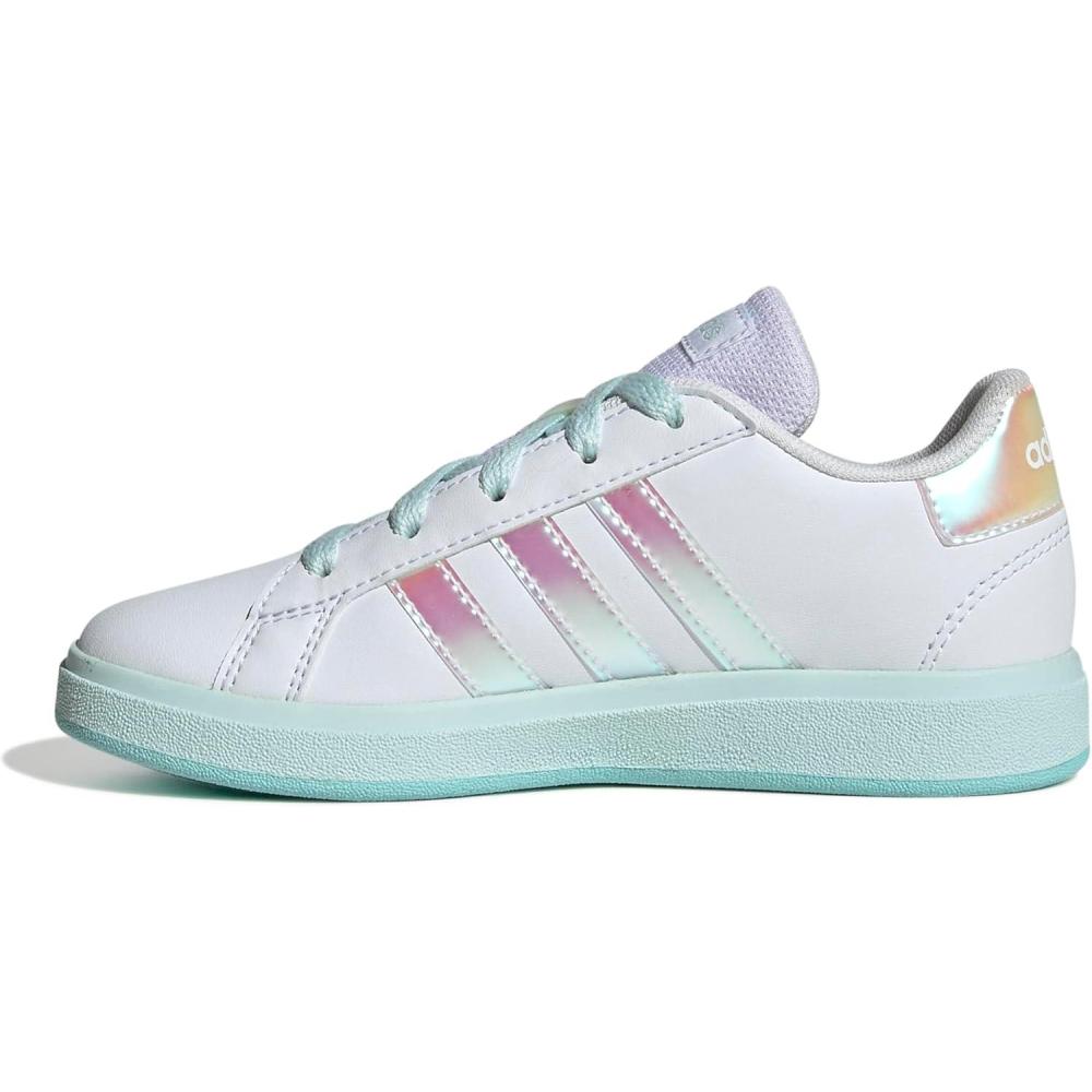 image:imageAdidas UnisexChild Grand Court 20 Elastic Lace ampamp StrapWhiteFlash AquaHalo Mint