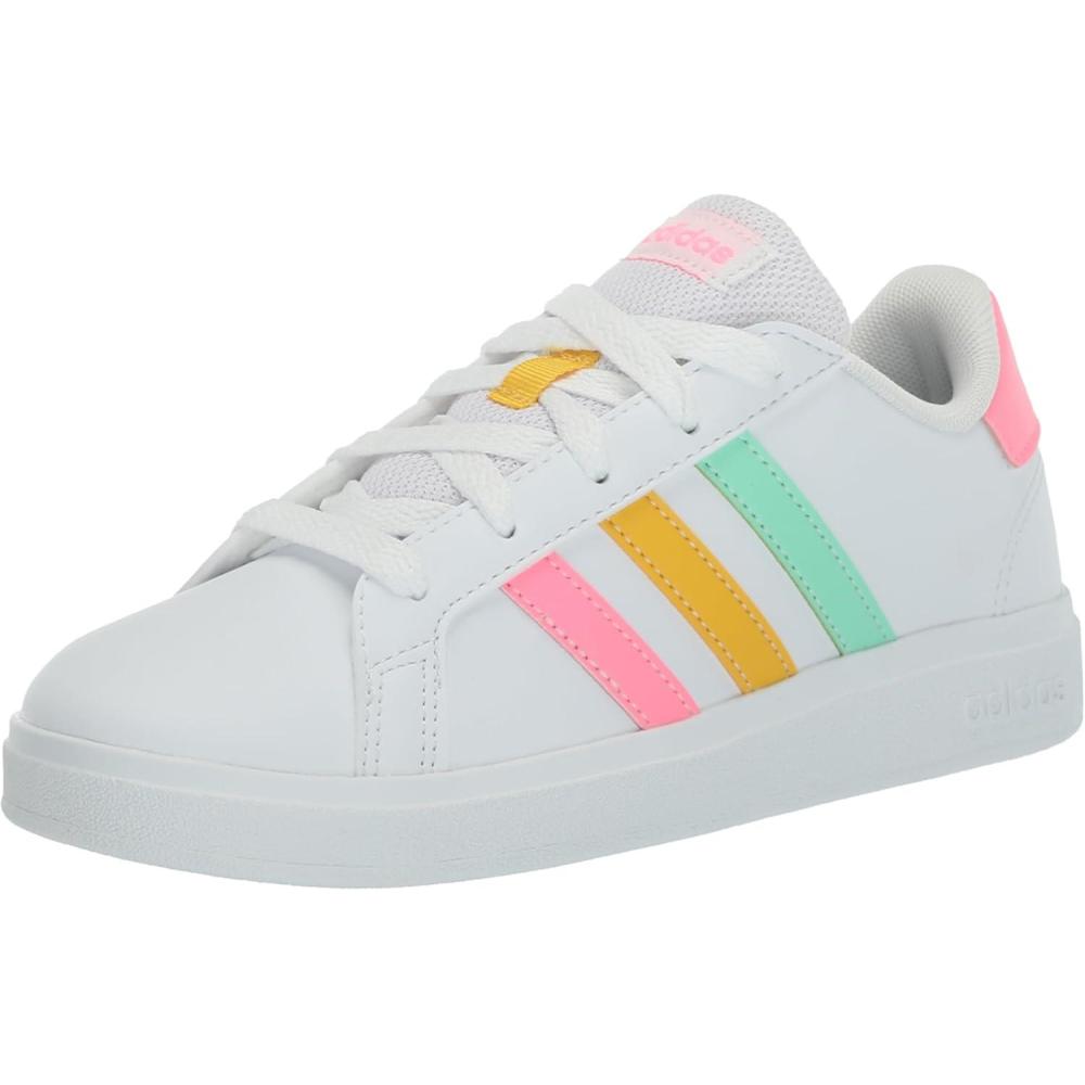 image:imageAdidas UnisexChild Grand Court 20 Elastic Lace ampamp StrapWhitePulse MintBeam Pink