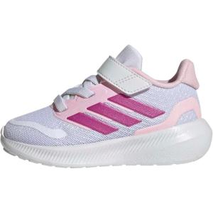adidas Baby Run Falcon 5 Elastic Lace & Strap Shoe(White/Clear Pink/Grey)