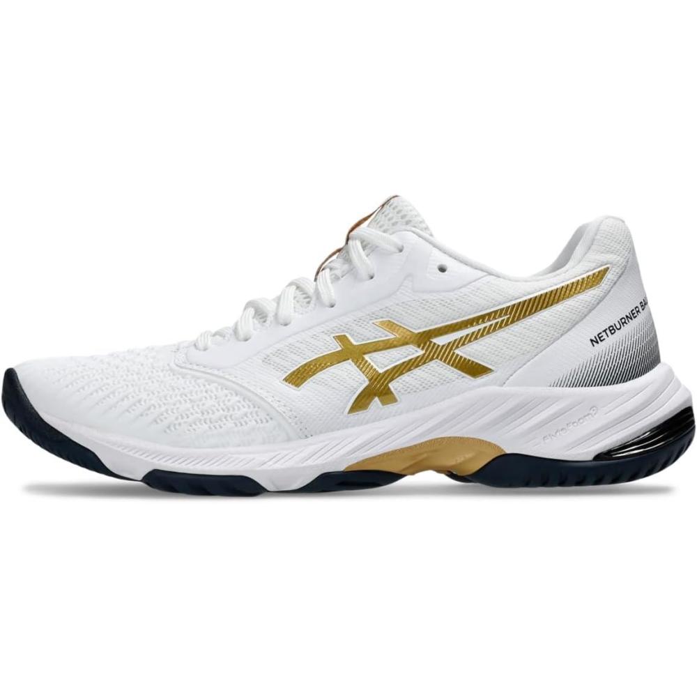 image:imageAsics Womens Netburner Ballistic FlyteFoam 3 Volleyball ShoeWhitePure Gold