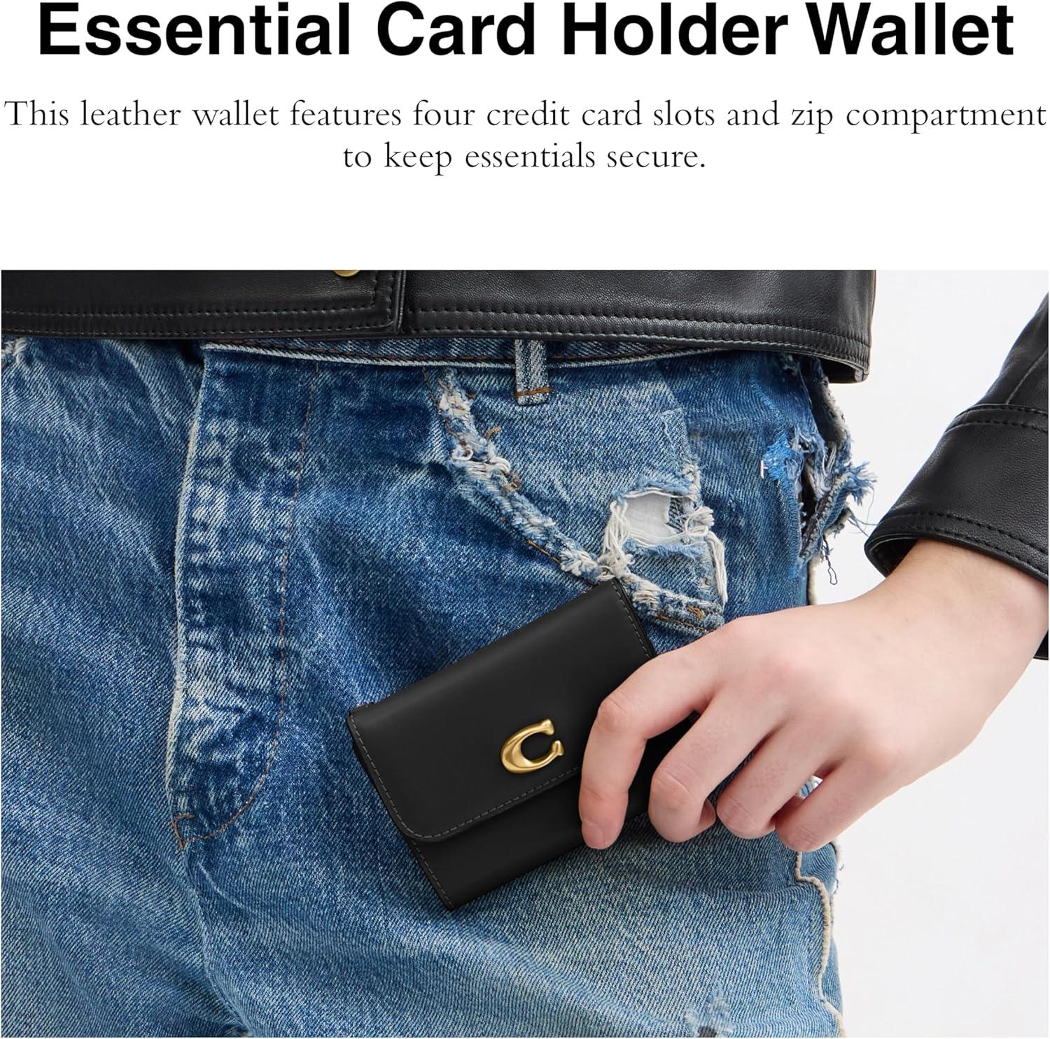 image:imageCoach Refined Calf Leather Essential Card Holder WalletB4BLACK