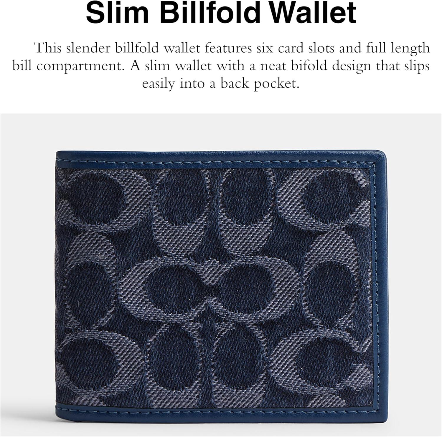 image:imageCoach Slim Billfold Wallet in Signature Denim Deep Blue One Size
