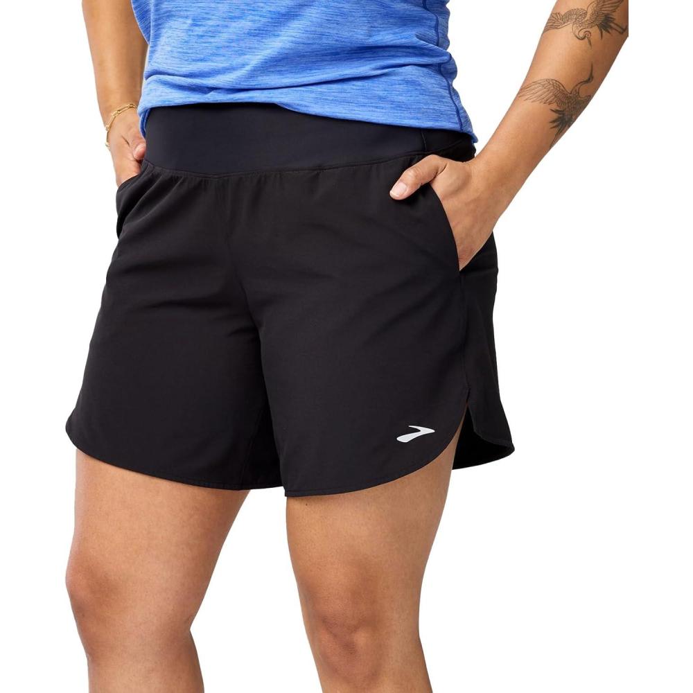 image:imageBrooks Womens Chaser 7quot Short 20 HighRise Athletic Shorts with Adjustable Waistband Stretch Comfort ampamp Secure StorageBlack