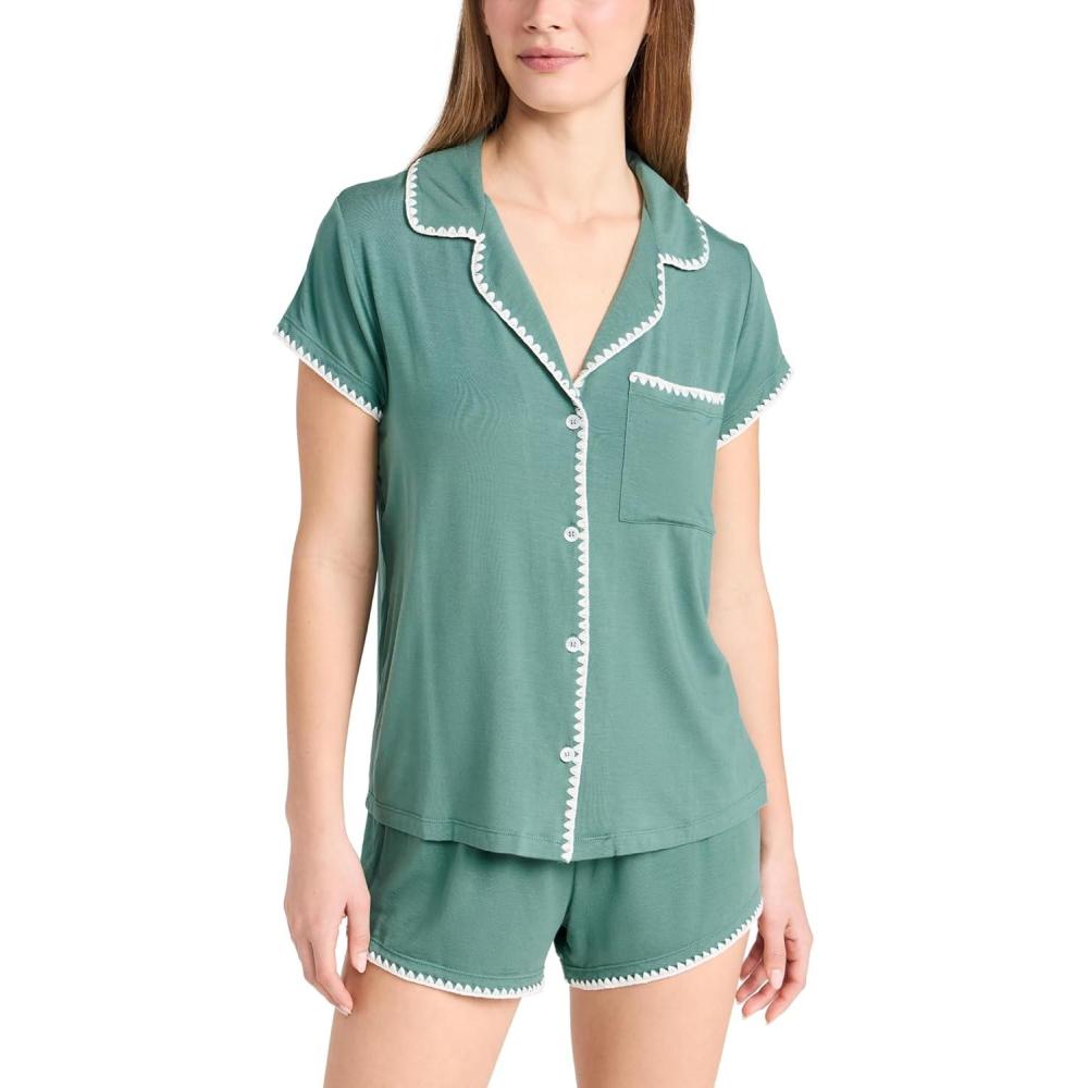 image:imageEberjey Womens Frida Whip Stitch Shorts PJ SetAgaveIvory