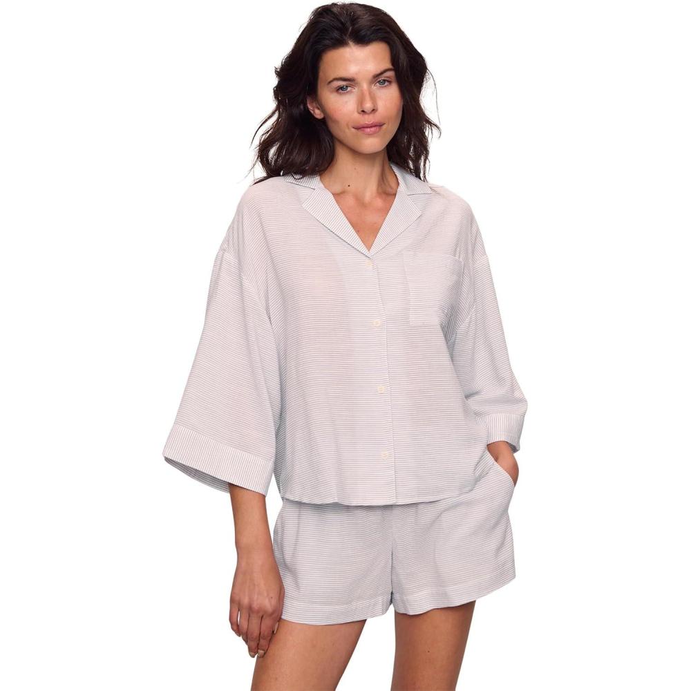 image:imageEberjey womens Nautico Relaxed Short Pj SetFeeder Stripes WhitePeppercorn