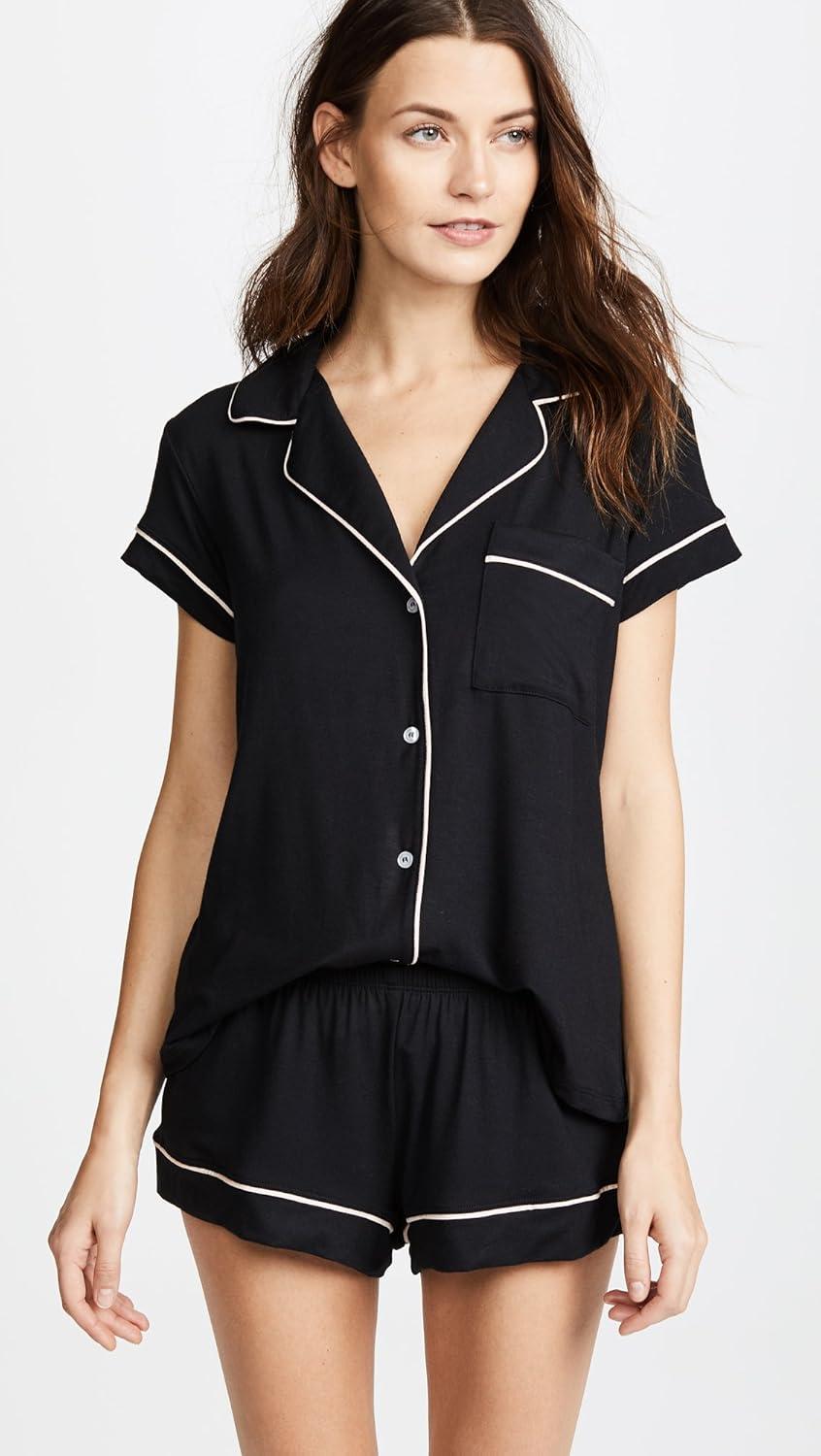 image:imageEberjey Gisele Relaxed Short PJ SetBlackSorbet Pink