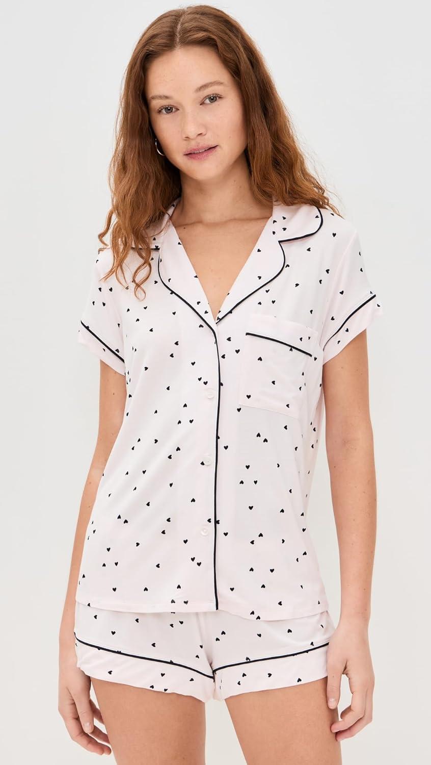 image:imageEberjey Gisele Relaxed Short PJ SetLittle Heart Sorbet PinkBlack