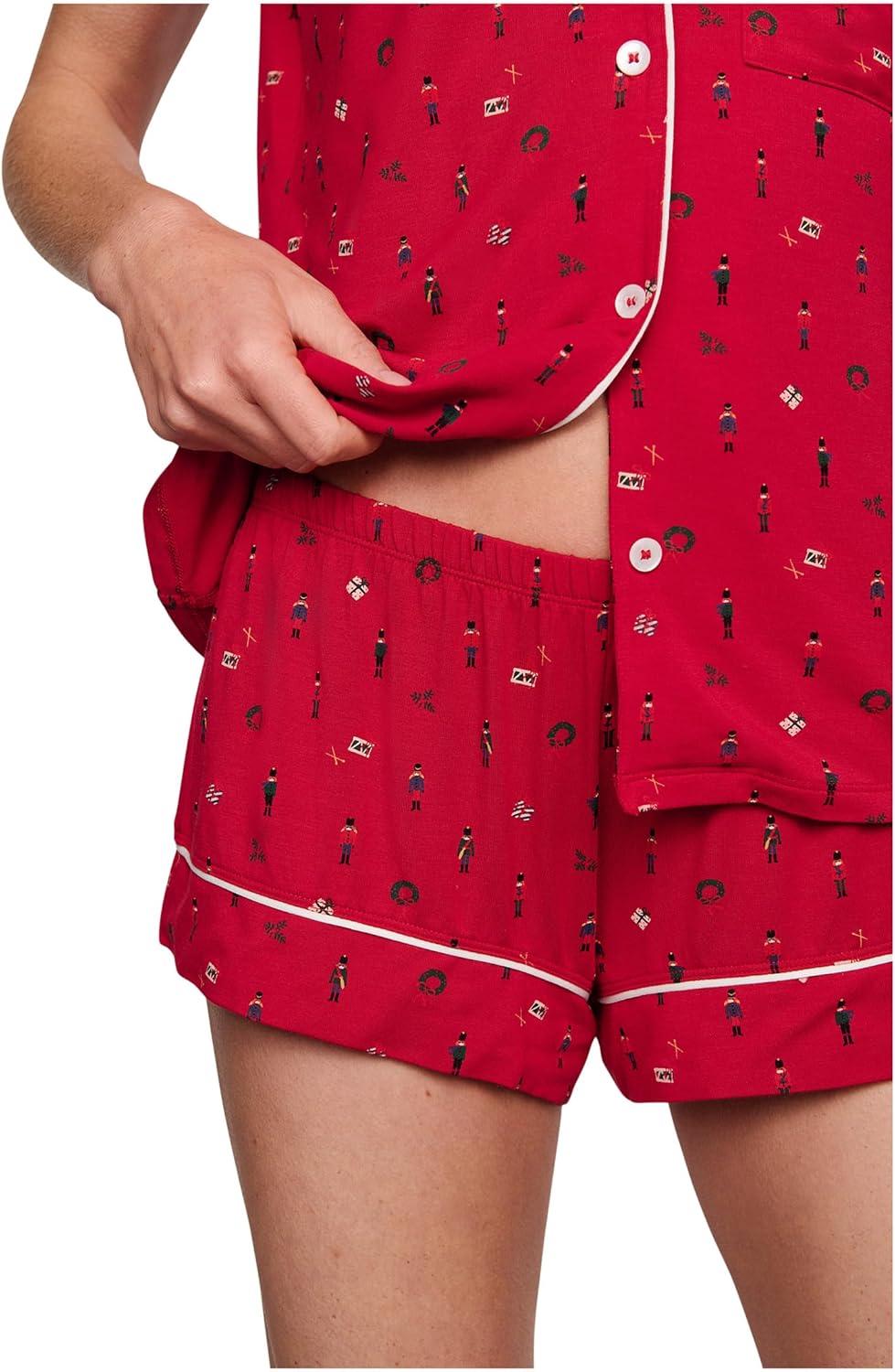 image:imageEberjey Gisele Relaxed Short PJ SetNutcracker Holly RedIvory