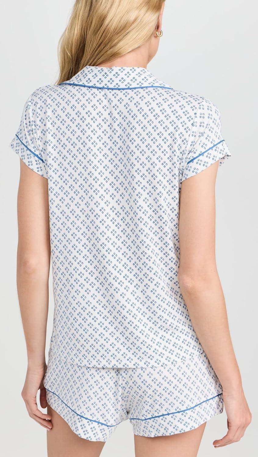 image:imageEberjey Gisele Relaxed Short PJ SetPetite Batik IvoryDenim Blue