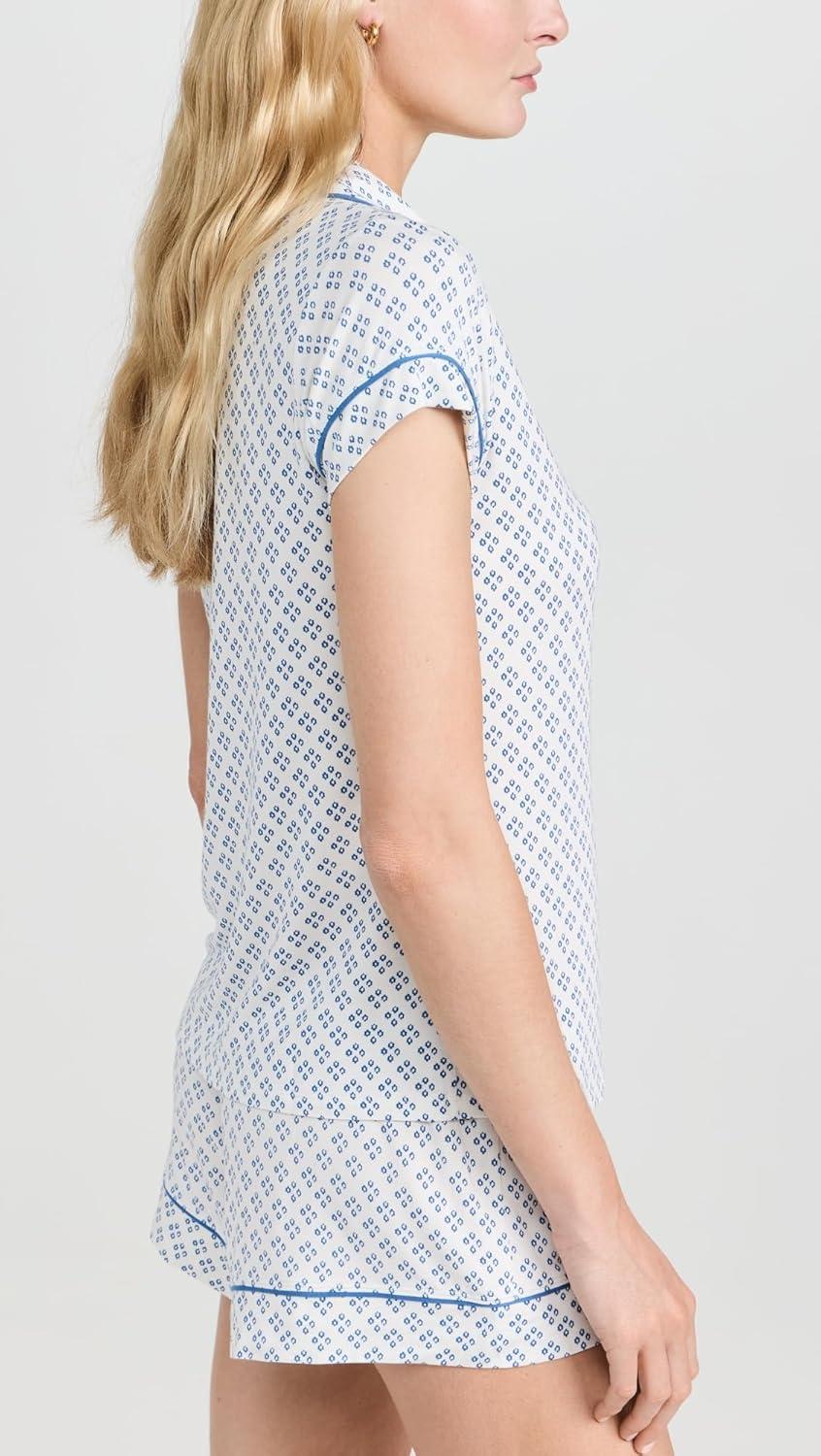 image:imageEberjey Gisele Relaxed Short PJ SetPetite Batik IvoryDenim Blue