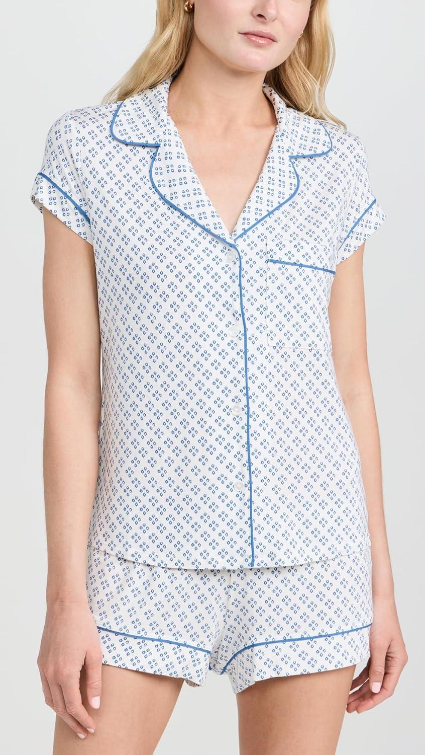 image:imageEberjey Gisele Relaxed Short PJ SetPetite Batik IvoryDenim Blue