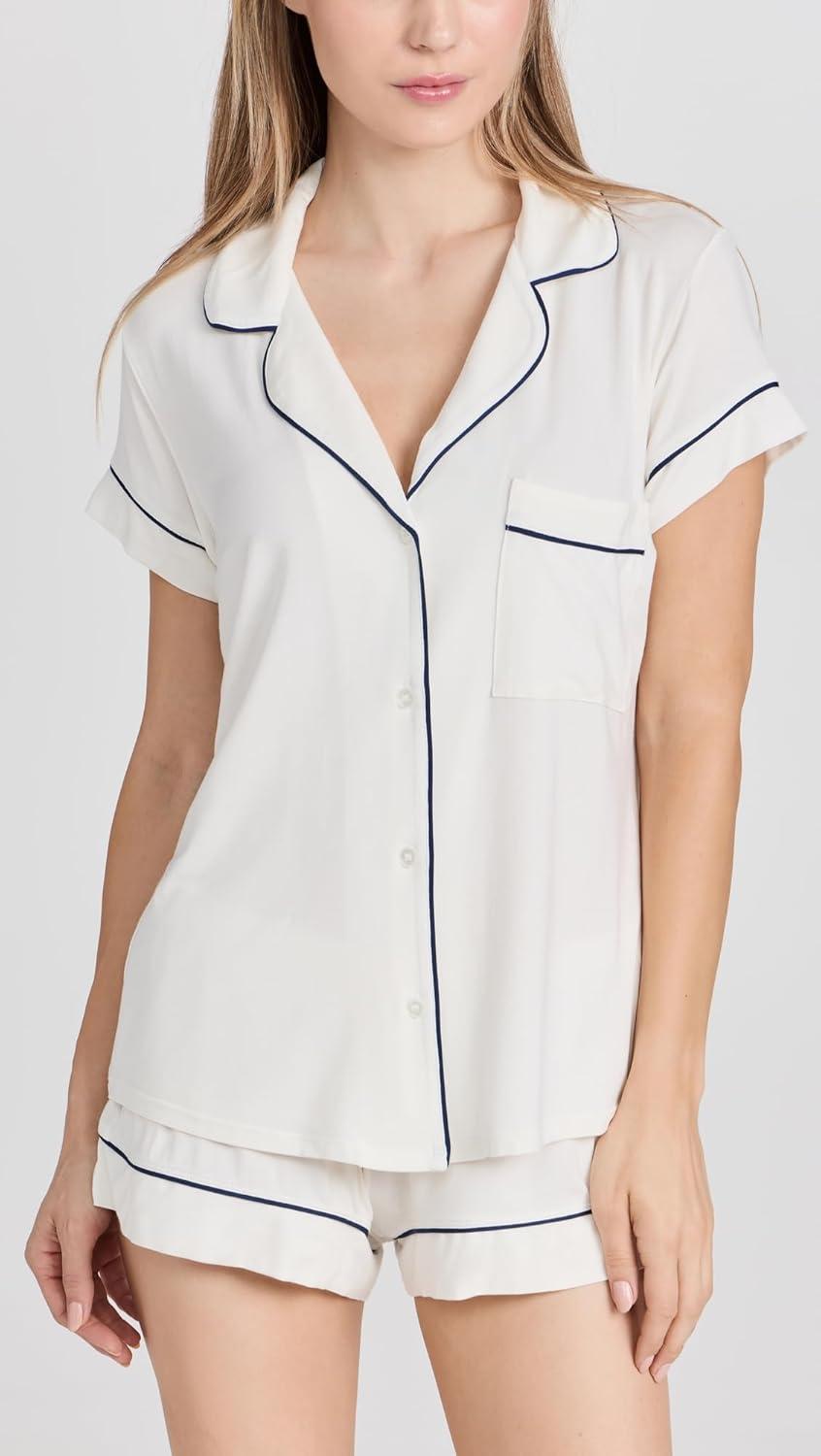image:imageEberjey Gisele Relaxed Short PJ SetPure IvoryNavy