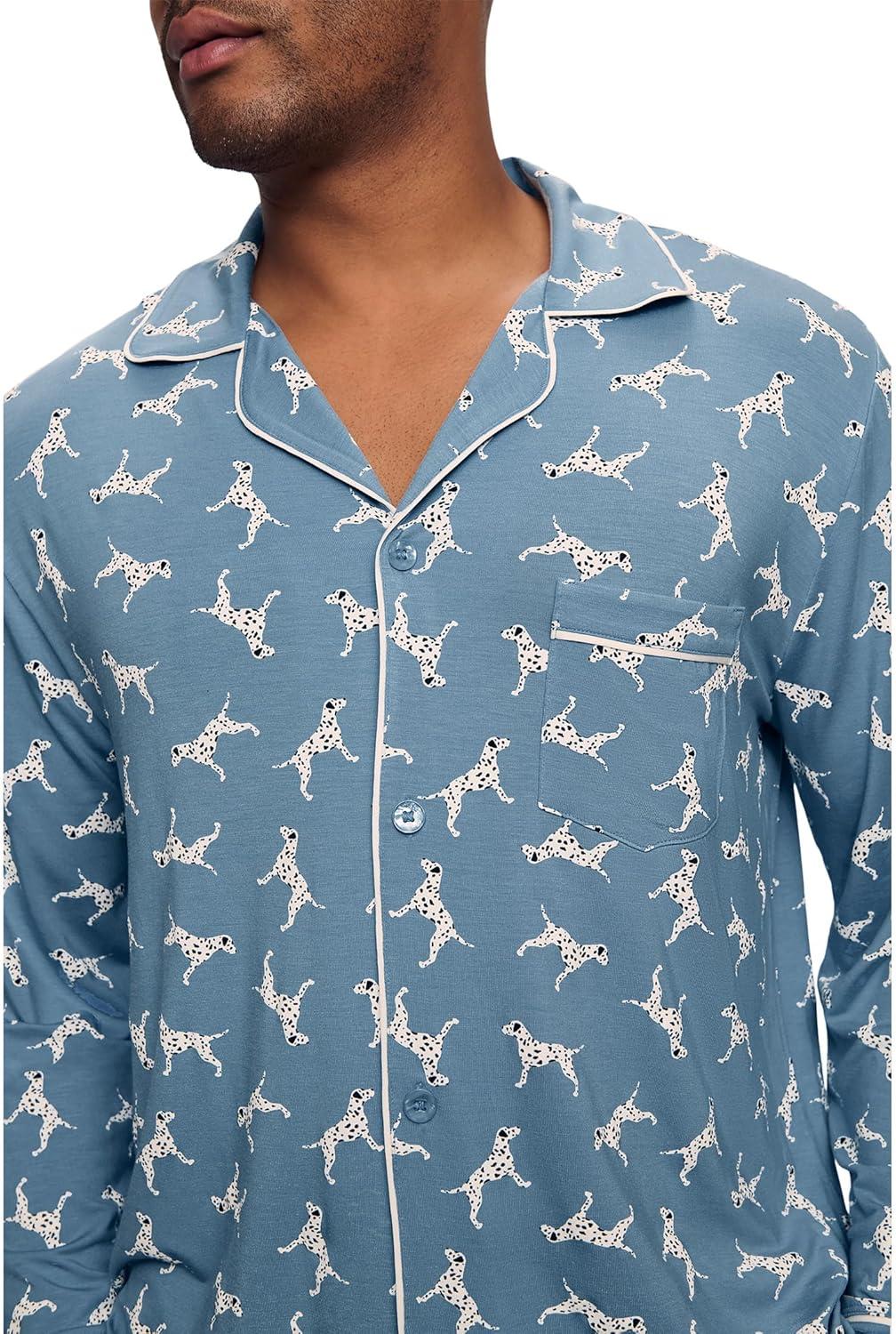 image:imageEberjey mens William Printed Pj SetDalmatian Faded DenimIvory