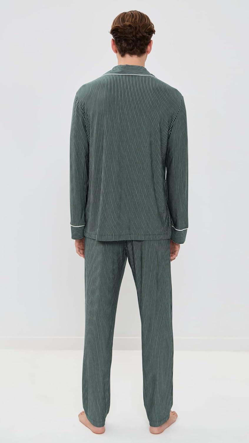 image:imageEberjey mens William Printed Pj SetDuo Stripe PineIvory