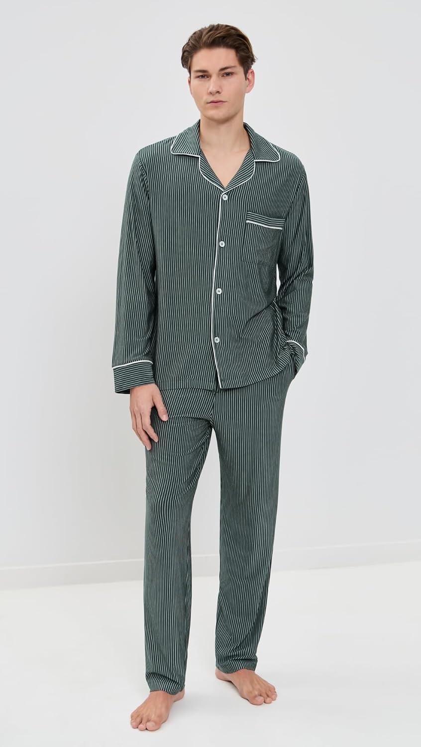 image:imageEberjey mens William Printed Pj SetDuo Stripe PineIvory