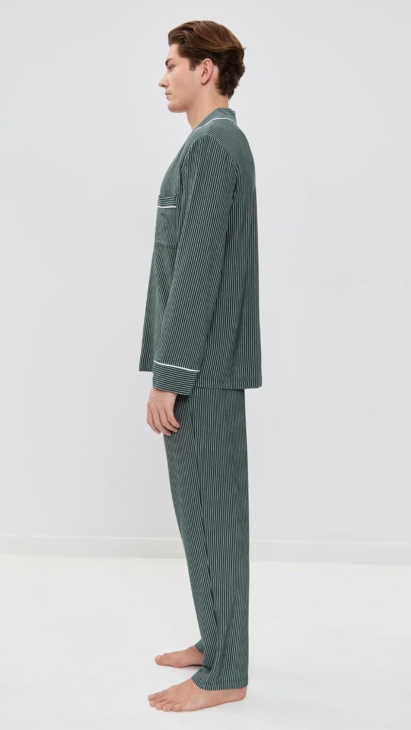 image:imageEberjey mens William Printed Pj SetDuo Stripe PineIvory