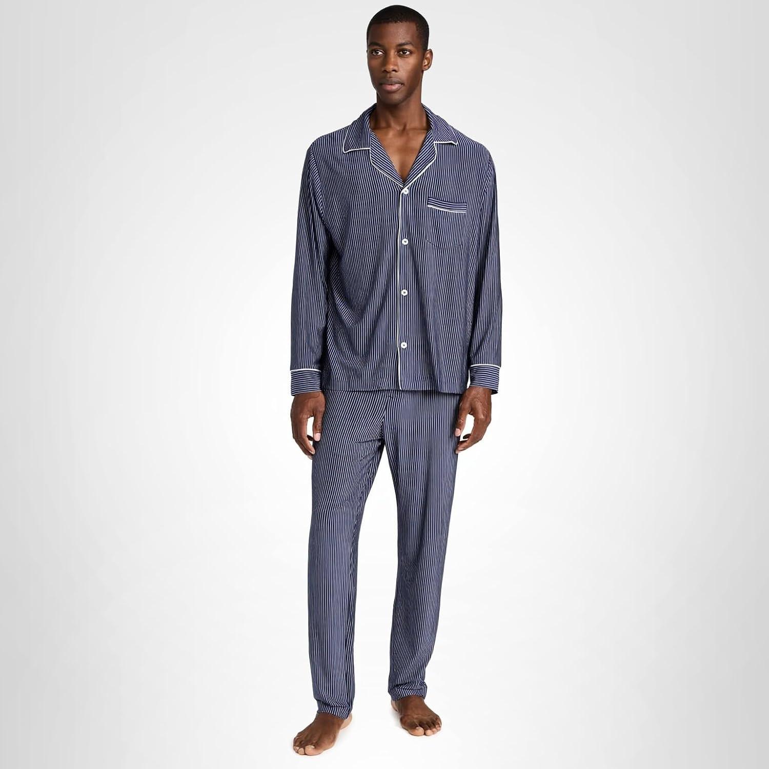 image:imageEberjey mens William Printed Pj SetDuo Stripe True NavyIvory