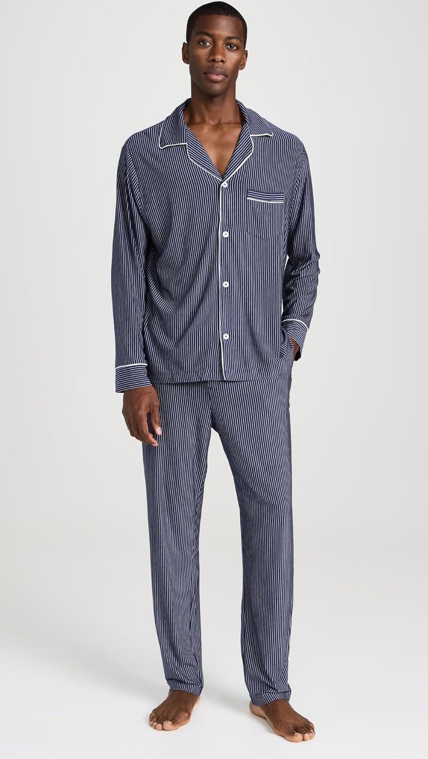 image:imageEberjey mens William Printed Pj SetDuo Stripe True NavyIvory