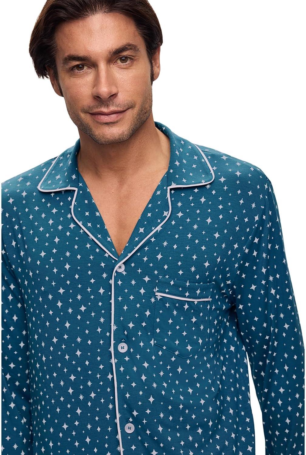 image:imageEberjey mens William Printed Pj SetFestive Lights SapphireIvory