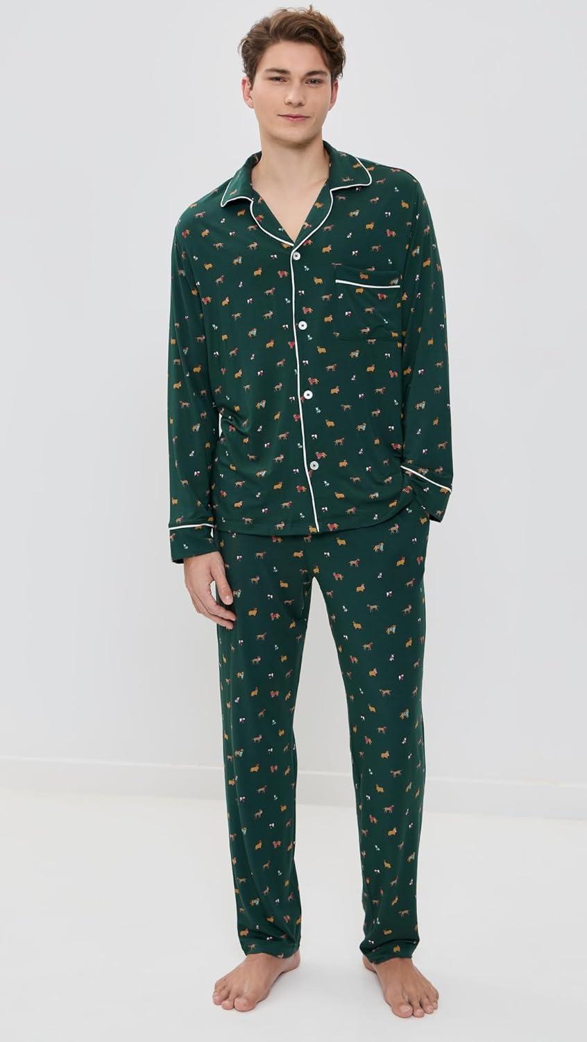 image:imageEberjey mens William Printed Pj SetHoliday Dogs PineIvory