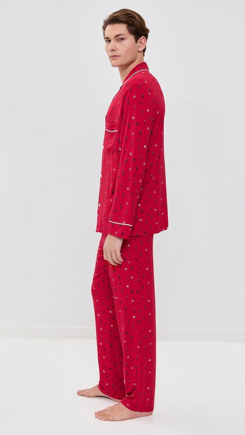image:imageEberjey mens William Printed Pj SetNutcracker Holly RedIvory