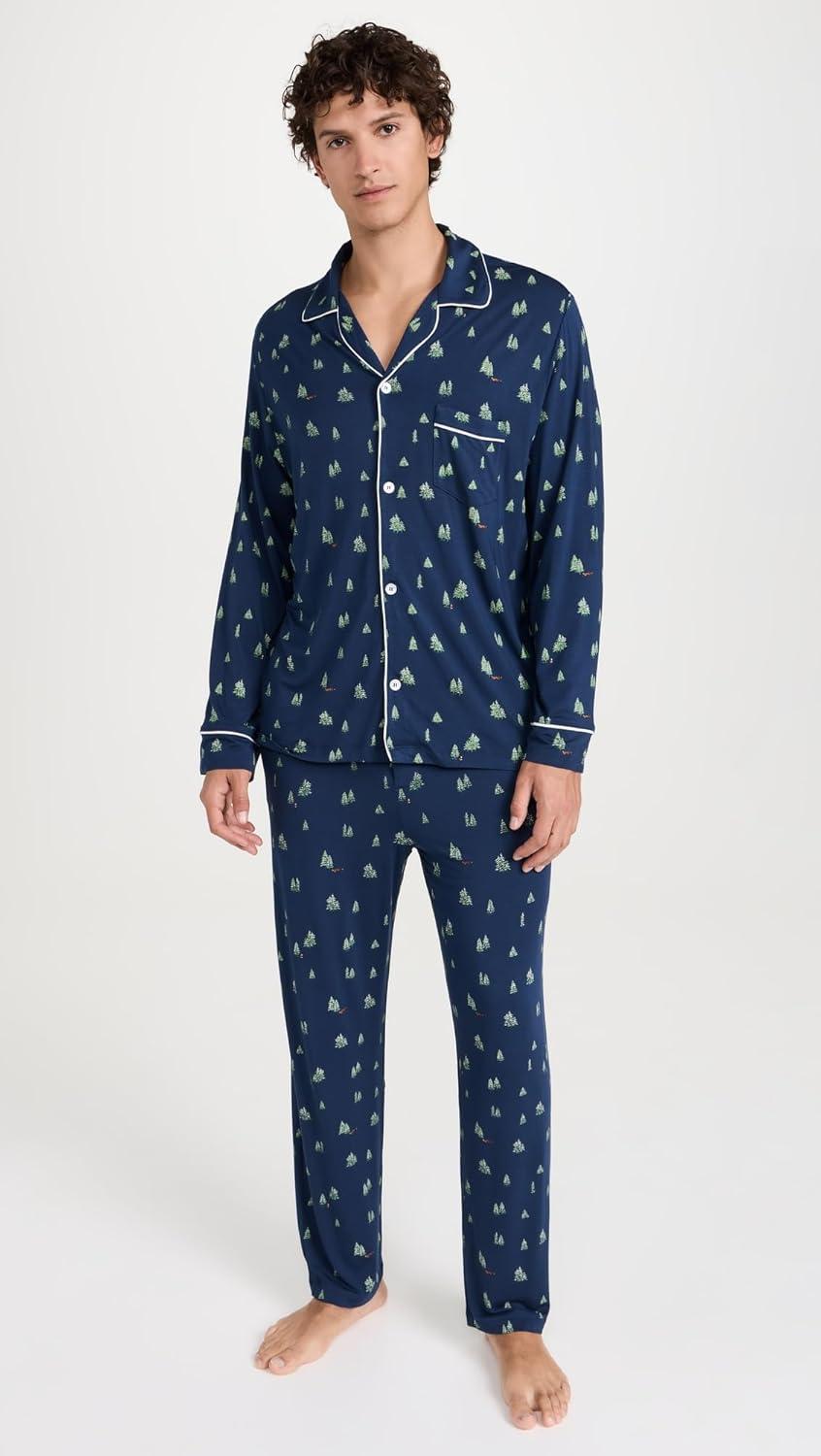 image:imageEberjey mens William Printed Pj SetWoodland Pine NavyIvory