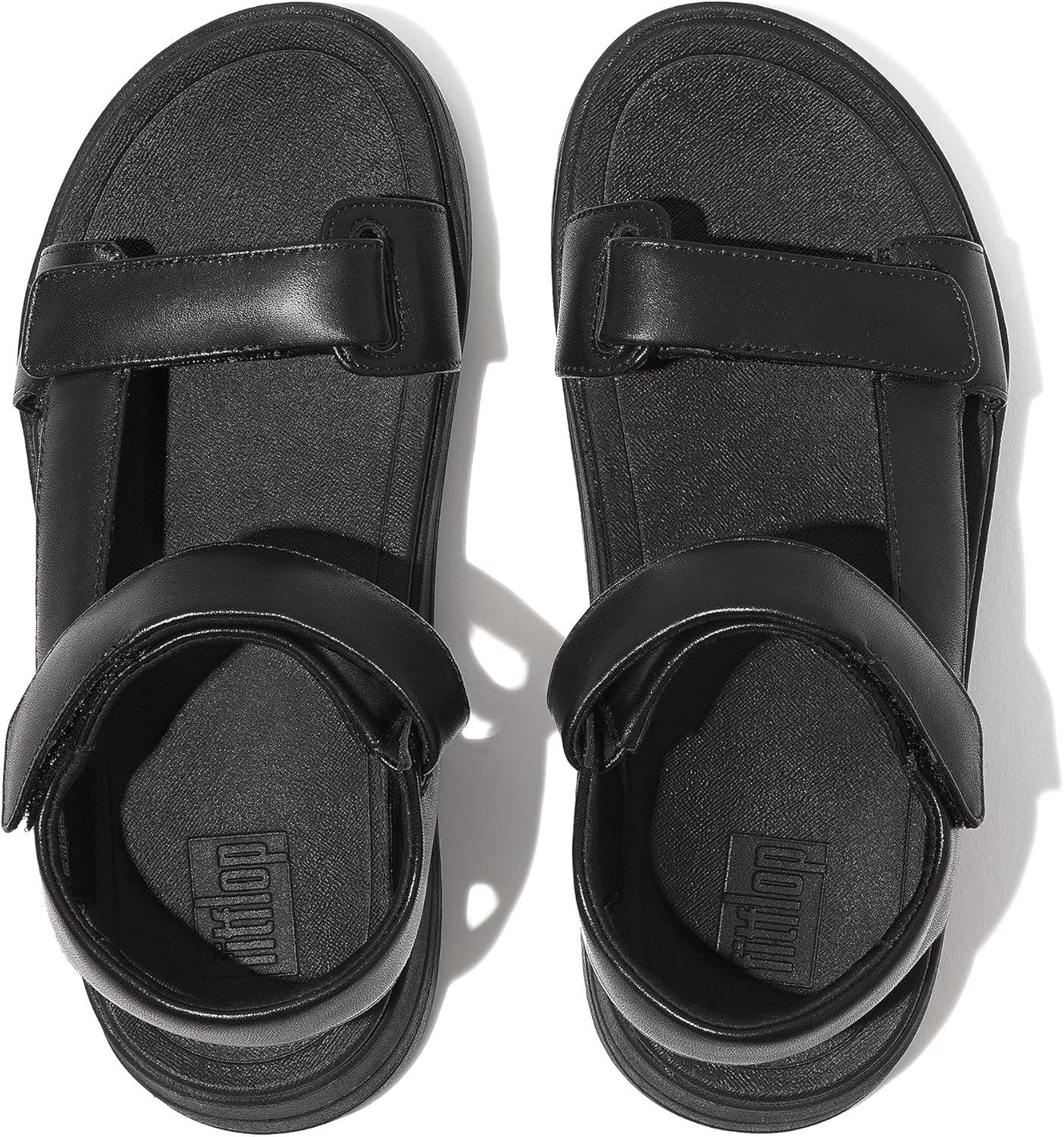 image:imageFitFlop Surff Adjustable Leather BackStrap Sandals for Women Leather Upper Open Round Toe All Black 5 M B