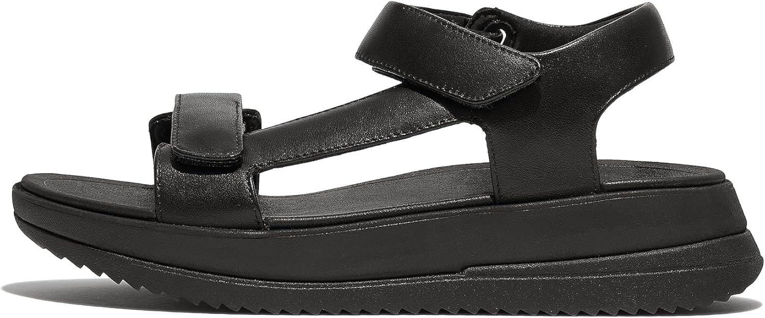 image:imageFitFlop Surff Adjustable Leather BackStrap Sandals for Women Leather Upper Open Round Toe All Black 5 M B