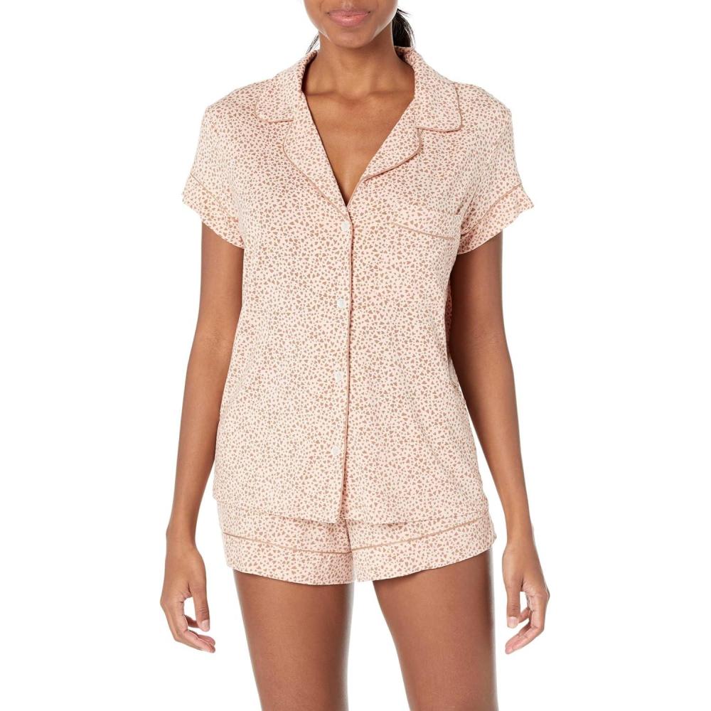 image:imageEberjey Gisele Relaxed Short PJ SetAnimal HeartsMocha
