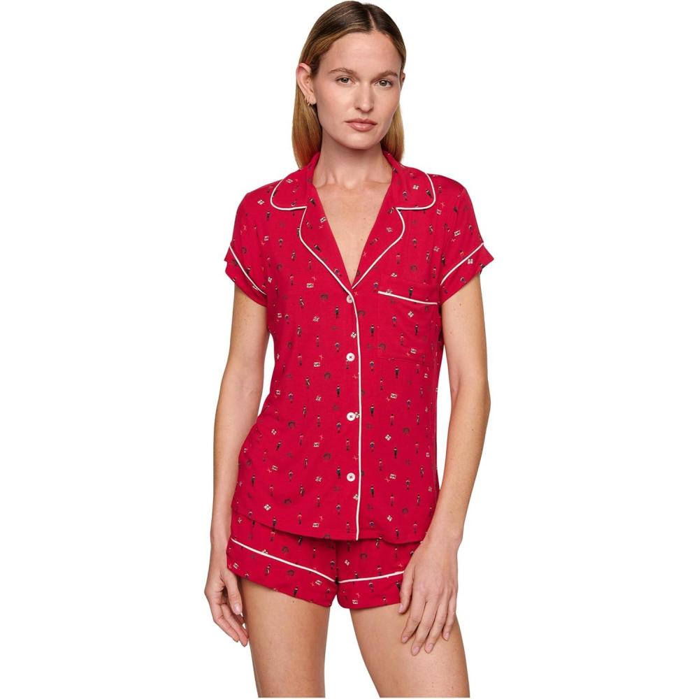 image:imageEberjey Gisele Relaxed Short PJ SetNutcracker Holly RedIvory