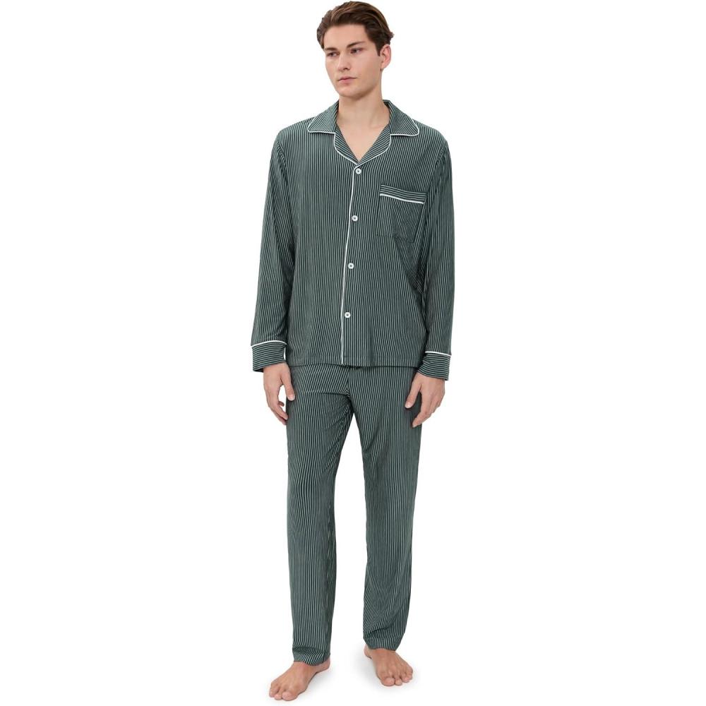 image:imageEberjey mens William Printed Pj SetDuo Stripe PineIvory