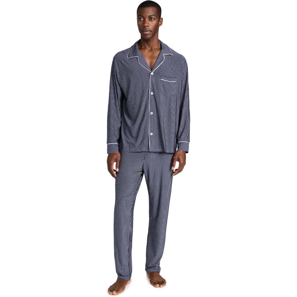 image:imageEberjey mens William Printed Pj SetDuo Stripe True NavyIvory