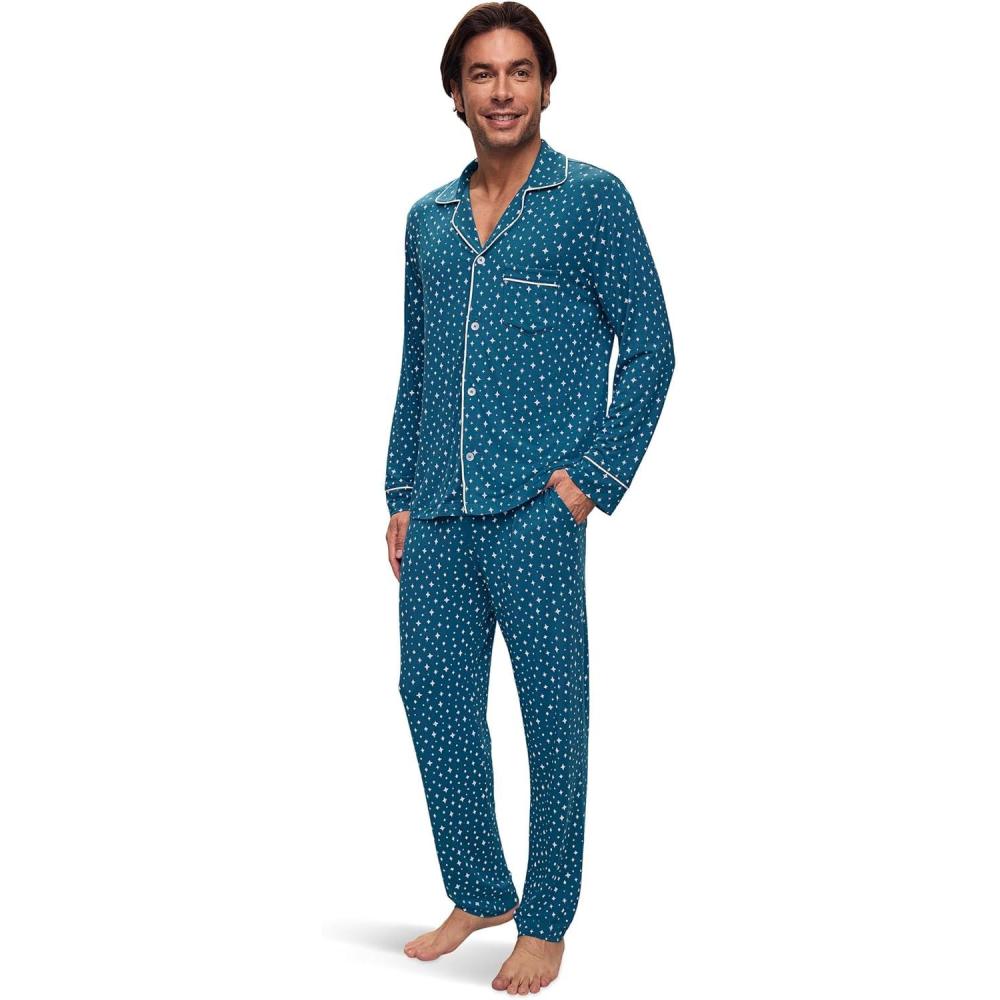 image:imageEberjey mens William Printed Pj SetFestive Lights SapphireIvory