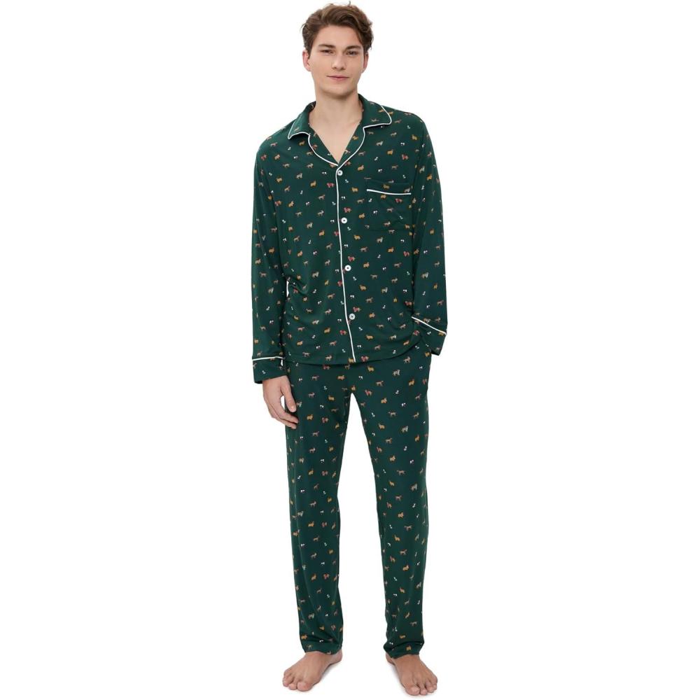 image:imageEberjey mens William Printed Pj SetHoliday Dogs PineIvory