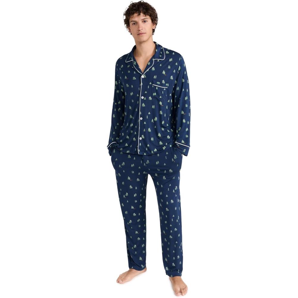 image:imageEberjey mens William Printed Pj SetWoodland Pine NavyIvory
