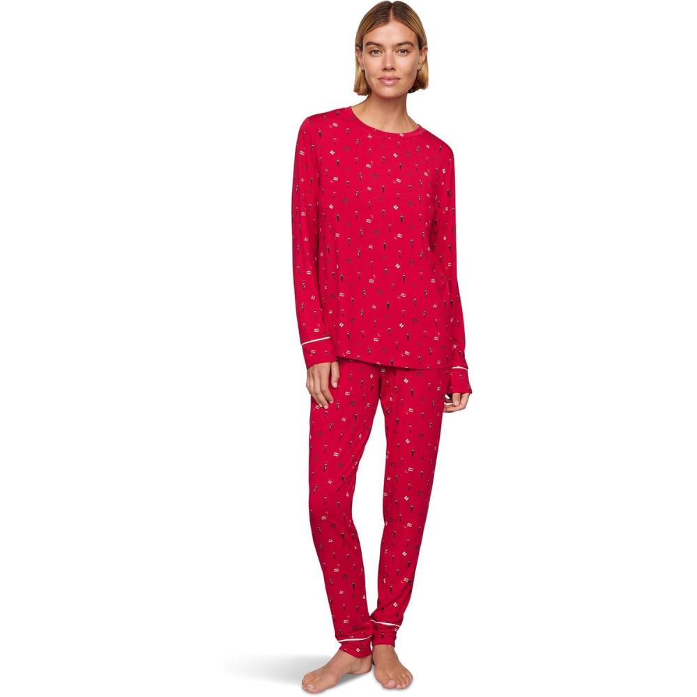 image:imageEberjey womens Gisele Printed Crew Pj SetNutcracker Holly RedIvory