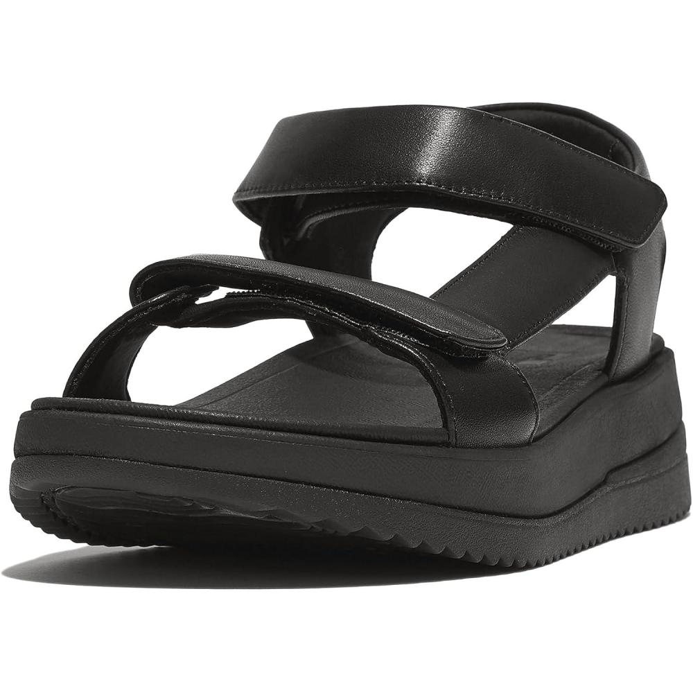 image:imageFitFlop Surff Adjustable Leather BackStrap Sandals for Women Leather Upper Open Round Toe All Black 5 M B