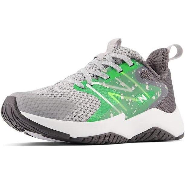 image:imageNew Balance unisexchild Rave Run V2 LaceupRain CloudGreen PunchPixel Green