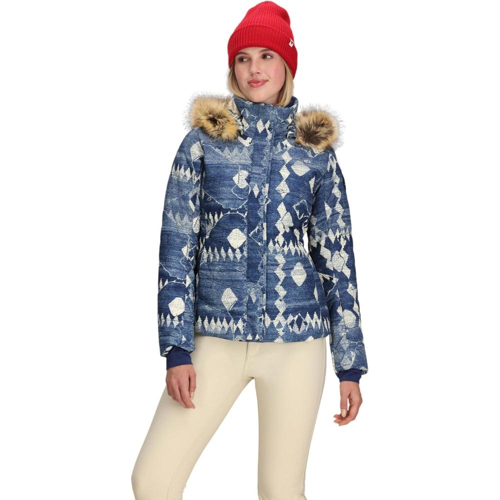 image:imageObermeyer Womens Tuscany II Winter Jacket Insulated and Waterproof Breathable for Snow and SkiIvory Indigo Mountains