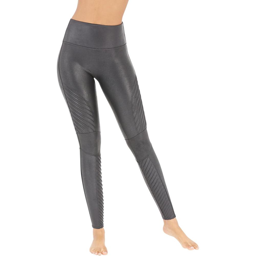 image:imageSPANX Faux Leather Moto Leggings Seamless Tummy Control Contoured Leather Leggings for Fashion ampamp Everyday WearVery Black