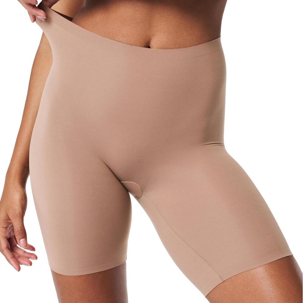 image:imageSPANXsmooth FitToYou MidThigh Shorts One Size Fits All Tummy Control Shorts AntiChafe Lightweight ShapewearCafe Au Lait