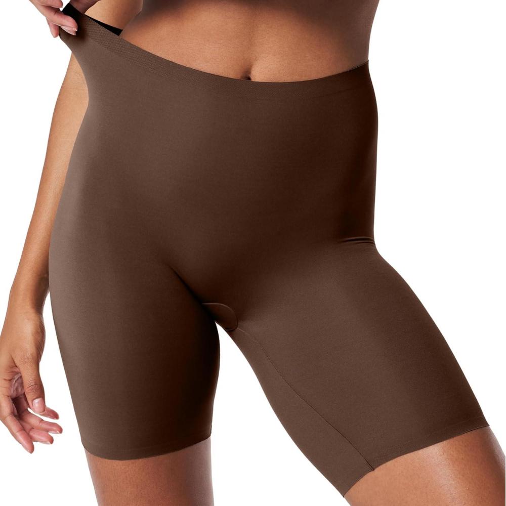 image:imageSPANXsmooth FitToYou MidThigh Shorts One Size Fits All Tummy Control Shorts AntiChafe Lightweight ShapewearChestnut Brown