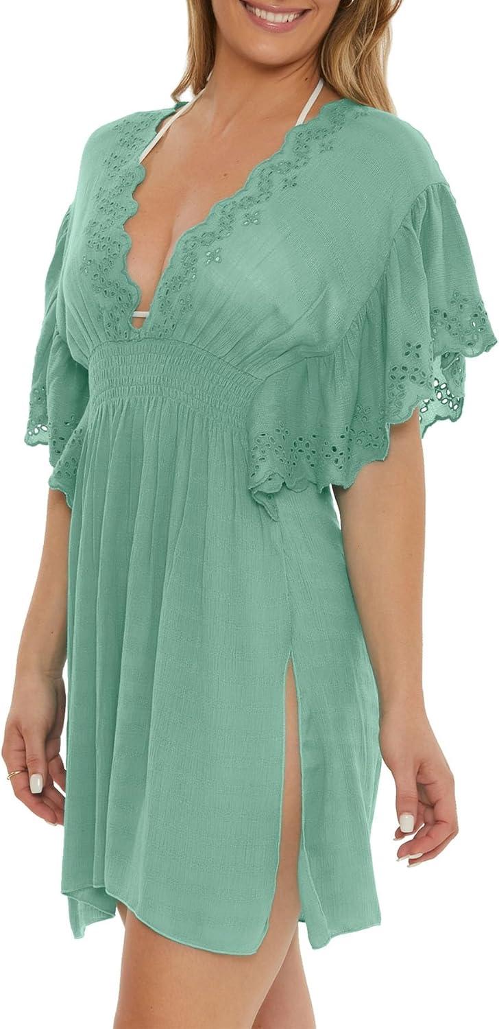 image:imageBECCA womens Barbados Woven Tunic Plunge Neckline Beach Cover Ups for WomenMineral