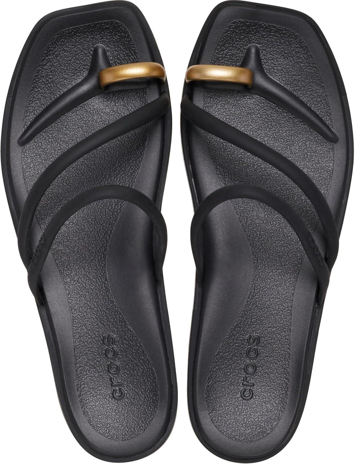 image:imageCrocs Womens Miami Toe Loop Sandal FlatMetallic Black