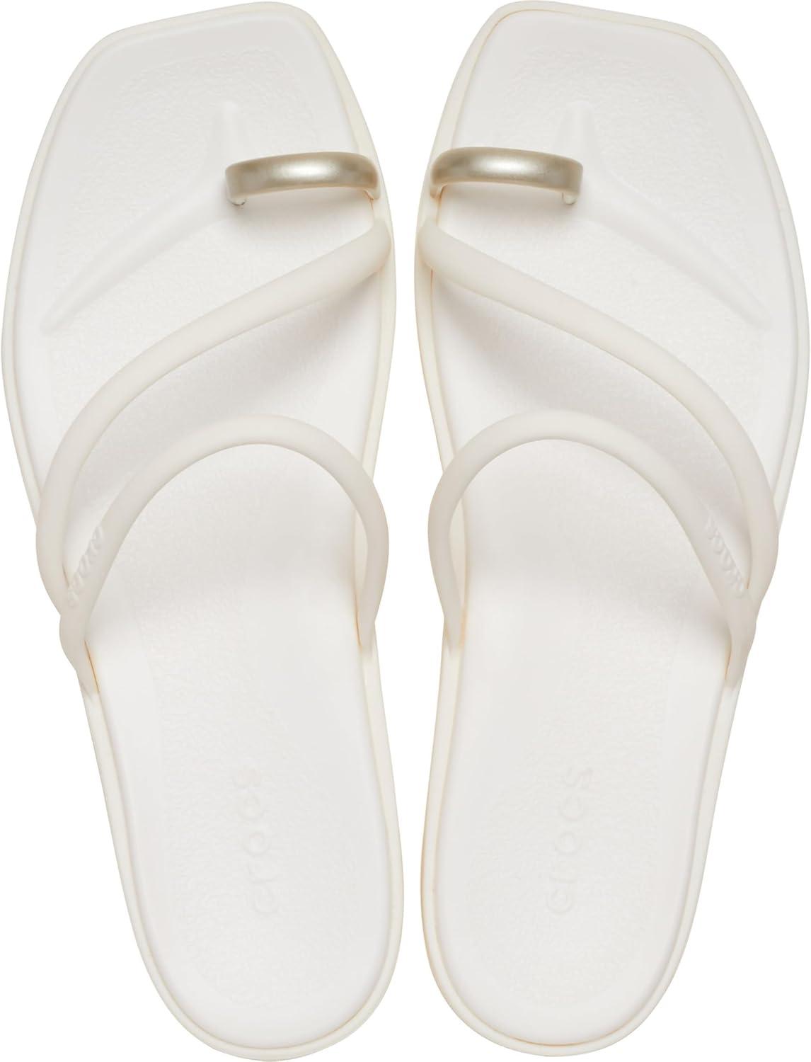 image:imageCrocs Womens Miami Toe Loop Sandal FlatMetallic Chalk