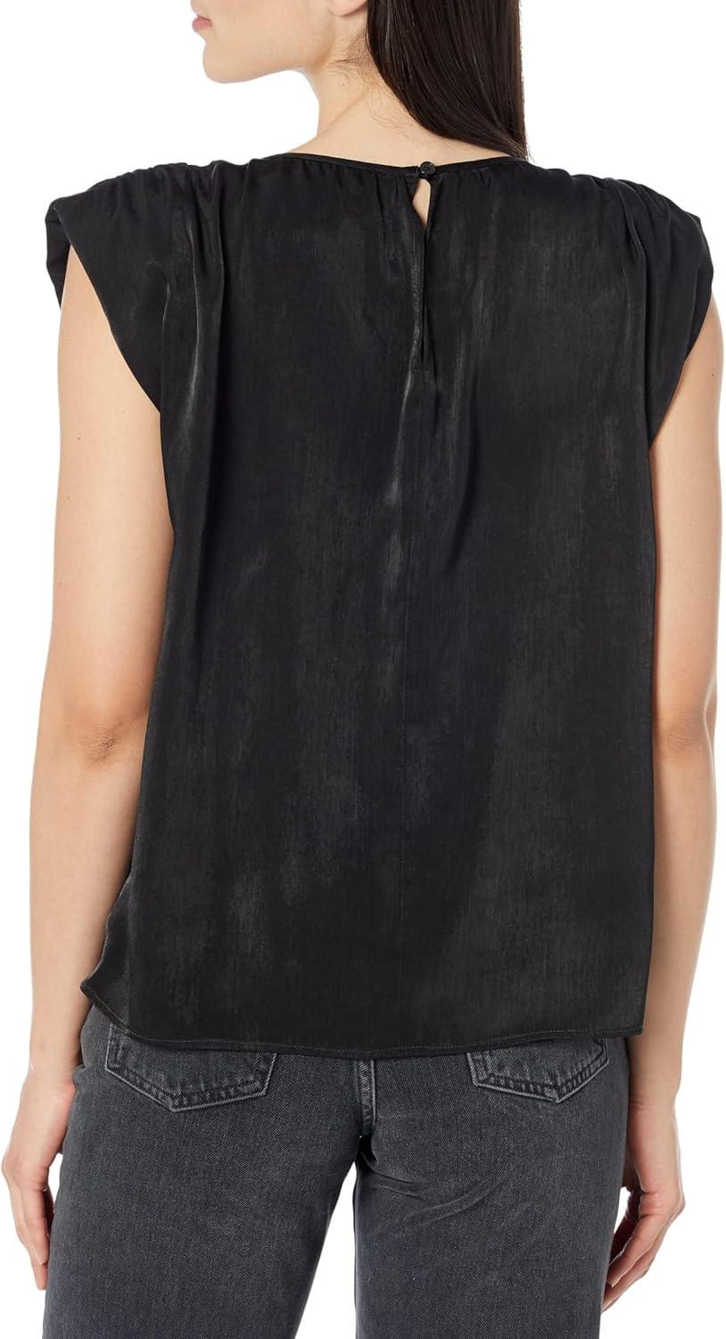 image:imageDKNY Sleeveless Shoulder Pad Satin Shell TopBlack