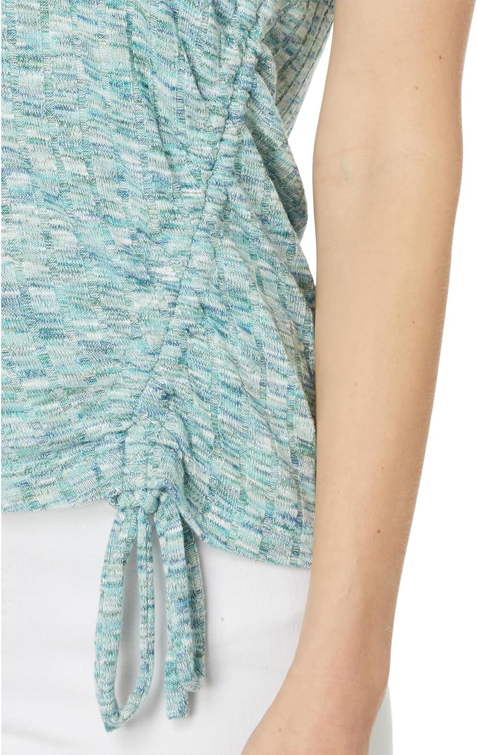 image:imageLiverpool Womens Short Sleeve Scoop Neck with Side Tie Detail Space Dye Rib KnitMermaid Teal Spacedye