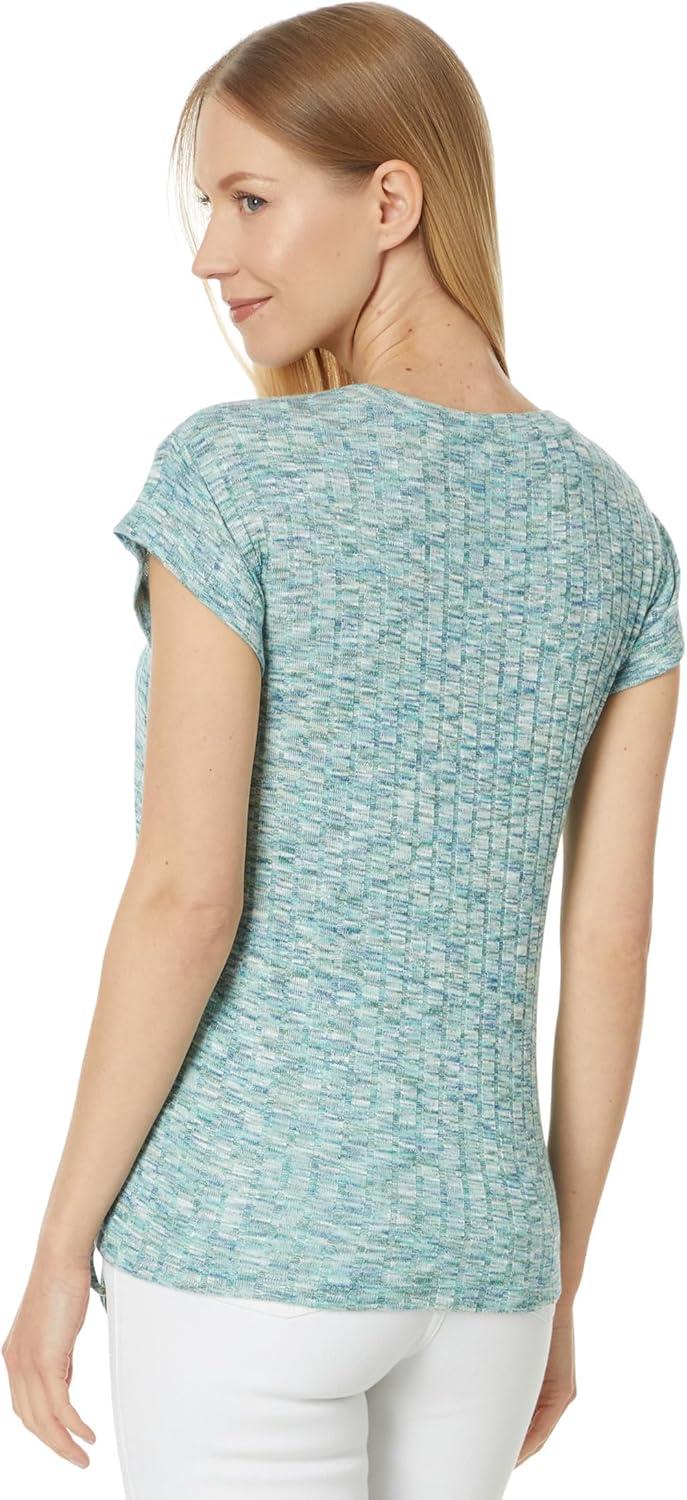 image:imageLiverpool Womens Short Sleeve Scoop Neck with Side Tie Detail Space Dye Rib KnitMermaid Teal Spacedye