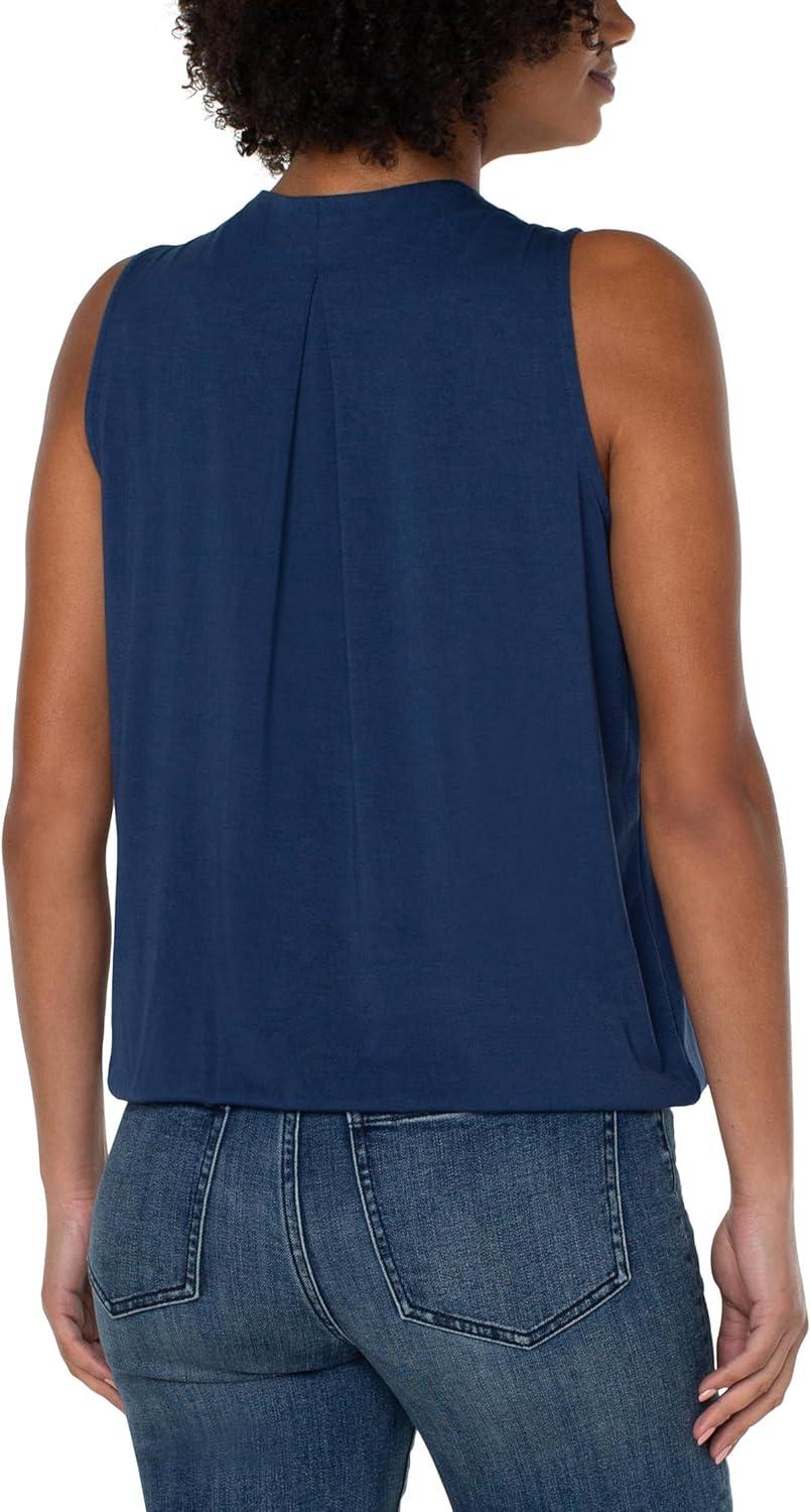 image:imageLiverpool Womens Sleeveless VNeck Drape Front Knit TopNight Sky Blue